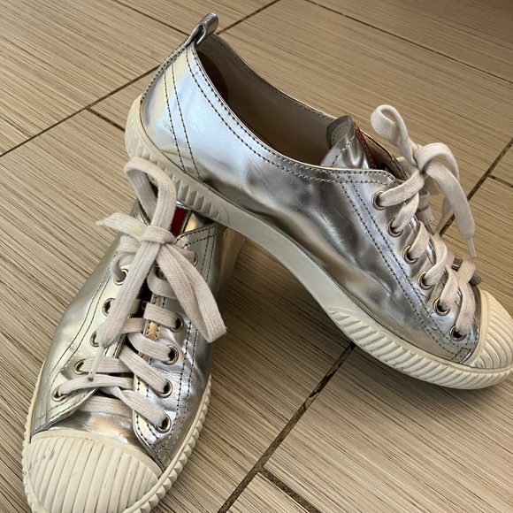 Prada Metallic Silver Sneakers - Picture 1 of 7